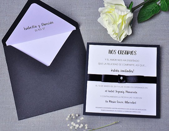 invitacion boda glamour remember me 06 dorso con sobre negro - Weddingstudio invitacion-boda-glamour-remember-me-06
