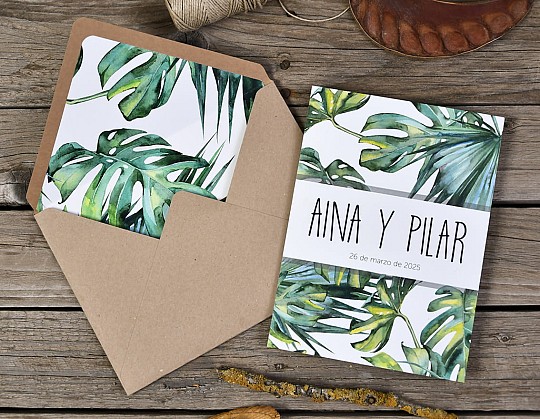 invitacion boda tropical pai 12 con sobre kraft portada - Weddingstudio invitacion-boda-tropical-pai-12