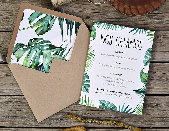 invitacion boda tropical pai 13 con sobre kraft dorso - Weddingstudio invitacion-boda-tropical-pai-13