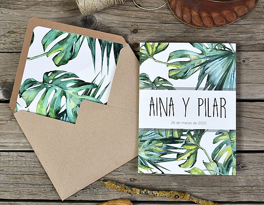 invitacion boda tropical pai 14 con sobre kraft portada - Weddingstudio invitacion-boda-tropical-pai-14