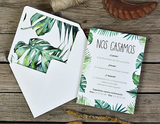 invitacion boda tropical pai 15 con sobre blanco dorso - Weddingstudio invitacion-boda-tropical-pai-15