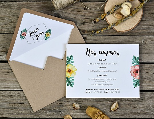 invitacion boda tropical singapur 14 con sobre kraft dorso - Weddingstudio invitacion-boda-tropical-singapur-14