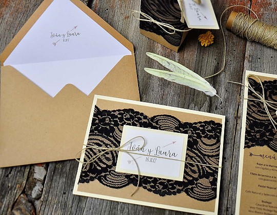 invitacion boda vintage fall in love 06 con sobre kraft y minuta - Weddingstudio invitacion-boda-vintage-fall-in-love-06