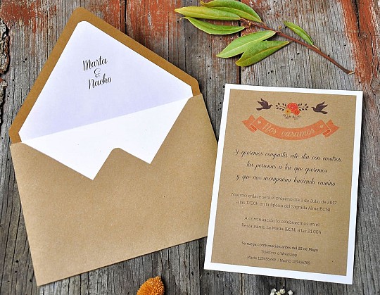 invitacion boda vintage mi media orange 04 con sobre kraft dorso - Weddingstudio invitacion-boda-vintage-mi-media-orange-04